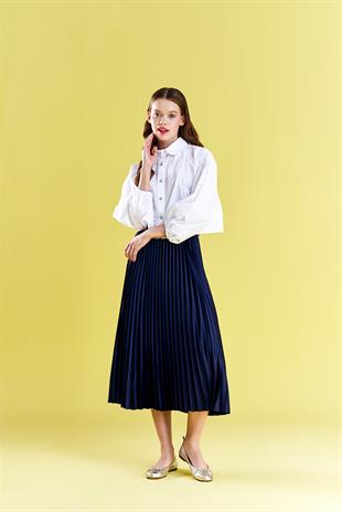 EMY PLİSOLE ETEK - LACİVERT 