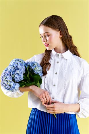 EMY PLİSOLE ETEK -SAKS MAVİ