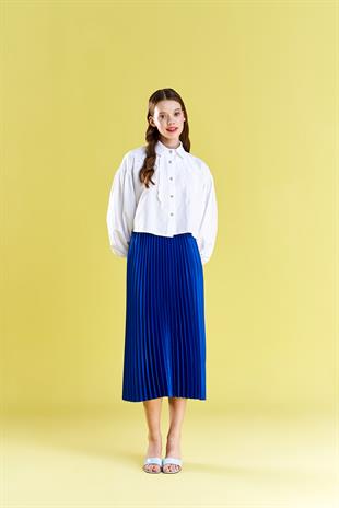 EMY PLİSOLE ETEK -SAKS MAVİ