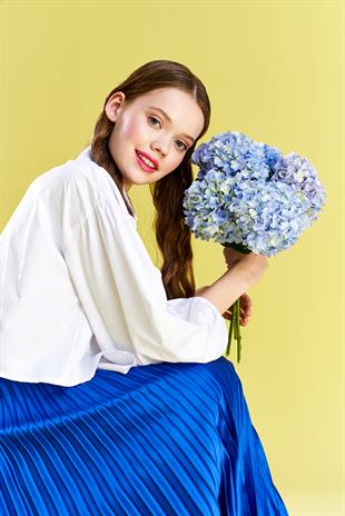 EMY PLİSOLE ETEK -SAKS MAVİ