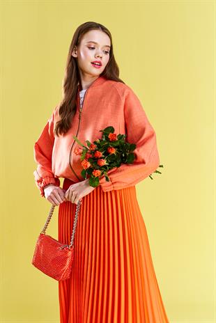 EMY PLİSOLE ETEK - TURUNCU