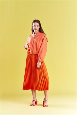 EMY PLİSOLE ETEK - TURUNCU