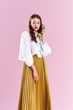 EMY PLİSOLE ETEK - YAĞ YEŞİLİ