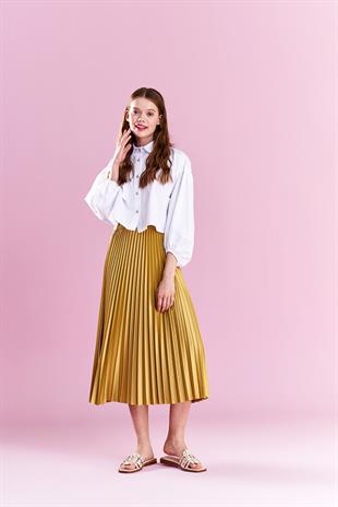 EMY PLİSOLE ETEK - YAĞ YEŞİLİ