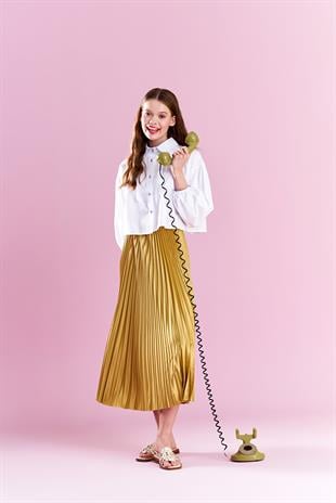 EMY PLİSOLE ETEK - YAĞ YEŞİLİ