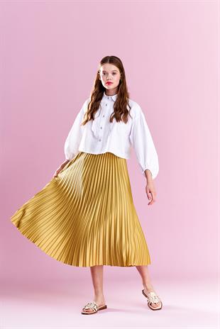 EMY PLİSOLE ETEK - YAĞ YEŞİLİ