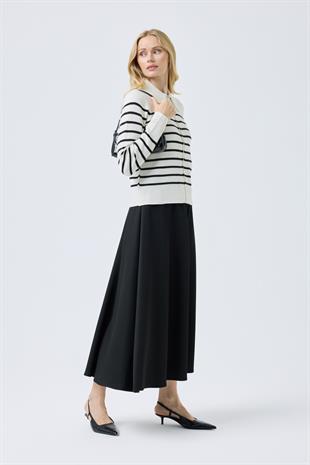 Eris Fermuarlı Çizgili Hırka - Ekru