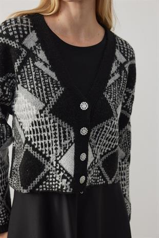 Esta Taş Düğmeli Hırka - Siyah