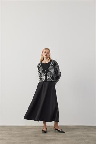 Esta Taş Düğmeli Hırka - Siyah