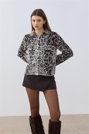 Ester Leopar Ceket- Kahverengi 