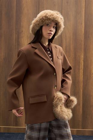 Eva Kaşe Blazer Kaban - Kahverengi 
