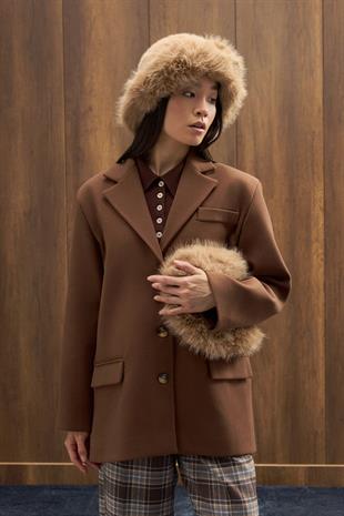 Eva Kaşe Blazer Kaban - Kahverengi 
