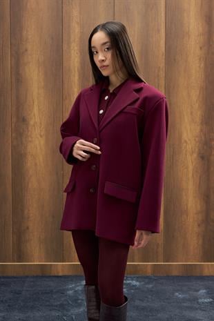 Eva Kaşe Blazer Kaban - Mürdüm