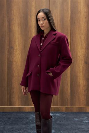 Eva Kaşe Blazer Kaban - Mürdüm