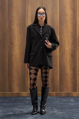 Eva Kaşe Blazer Kaban - Siyah 