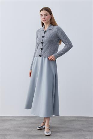 Evelina Fiyonk Detaylı Yün Karışımlı Triko Hırka- Gri 