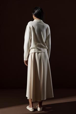 Evelina Fiyonk Detaylı Yün Karışımlı Triko Hırka-Ekru