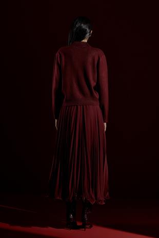 Evelina Fiyonk Detaylı Yün Karışımlı Triko Hırka- Bordo