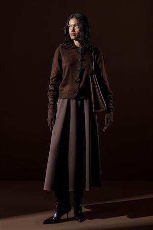 Evelina Fiyonk Detaylı Yün Karışımlı Triko Hırka- Acı kahve