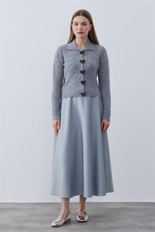 Evelina Fiyonk Detaylı Yün Karışımlı Triko Hırka- Gri 