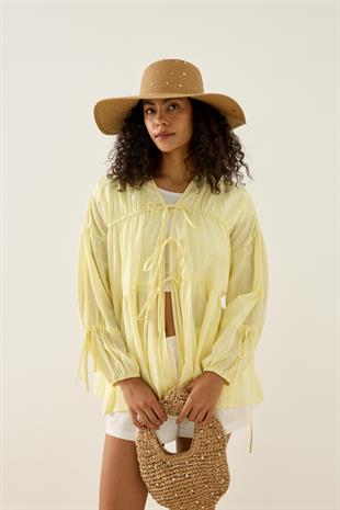 Evie Bağcıklı Robalı Tunik - Limonsarı