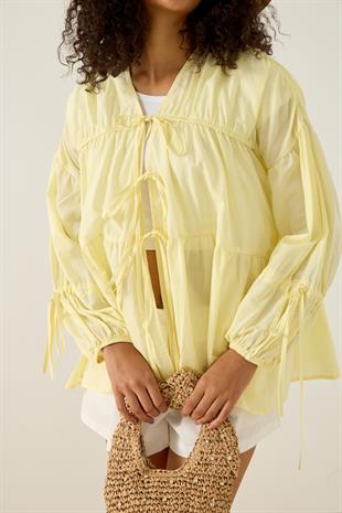 Evie Bağcıklı Robalı Tunik - Limonsarı