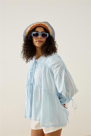 Evie Bağcıklı Robalı Tunik - Mavi