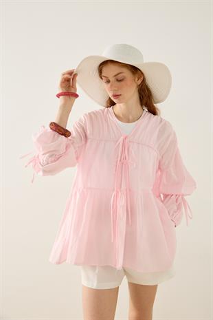 Evie Bağcıklı Robalı Tunik - Pembe