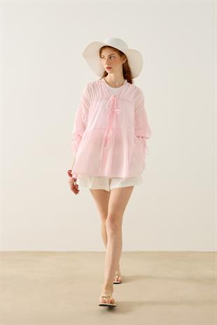Evie Bağcıklı Robalı Tunik - Pembe