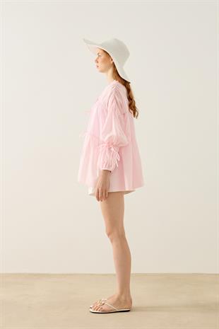 Evie Bağcıklı Robalı Tunik - Pembe