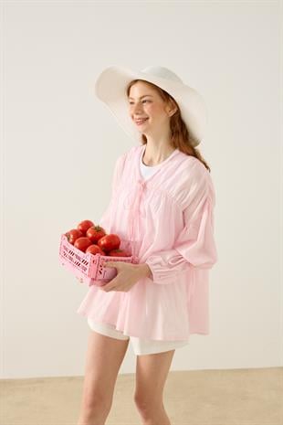 Evie Bağcıklı Robalı Tunik - Pembe