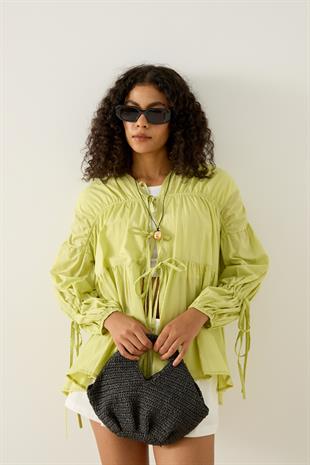 Evie Bağcıklı Robalı Tunik - Yeşil