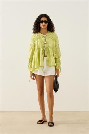 Evie Bağcıklı Robalı Tunik - Yeşil