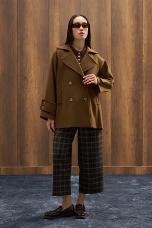 Fancy Nervürlü Ekose Pantolon - Kahverengi 