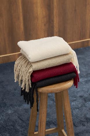 Farsha Püsküllü Yün Atkı - Ekru 