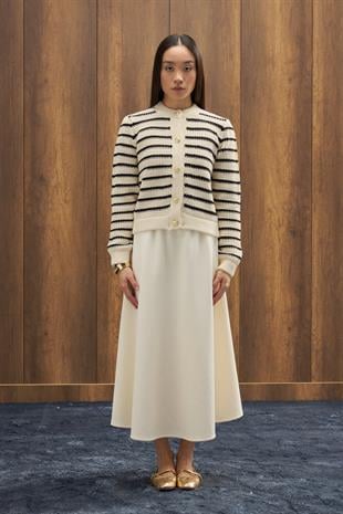 Felix Kontrast Düğmeli Hırka - Bej 