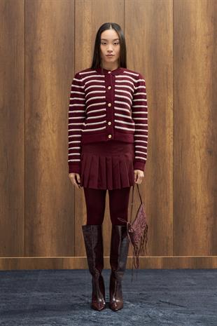 Felix Kontrast Düğmeli Hırka - Bordo