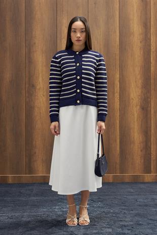 Felix Kontrast Düğmeli Hırka - Lacivert