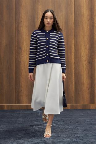 Felix Kontrast Düğmeli Hırka - Lacivert