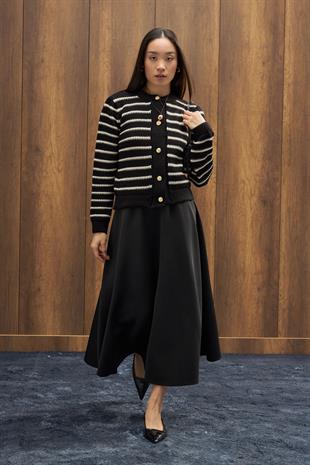 Felix Kontrast Düğmeli Hırka - Siyah 