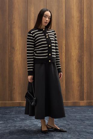 Felix Kontrast Düğmeli Hırka - Siyah 