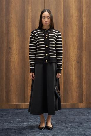 Felix Kontrast Düğmeli Hırka - Siyah 