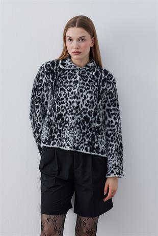 Fernley Leopar Angora Ceket - Beyaz