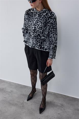 Fernley Leopar Angora Ceket - Beyaz