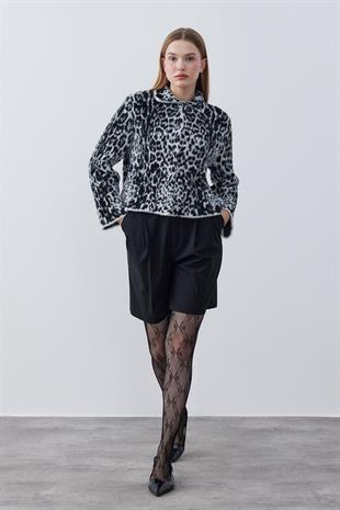 Fernley Leopar Angora Ceket - Beyaz