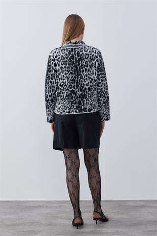 Fernley Leopar Angora Ceket - Beyaz