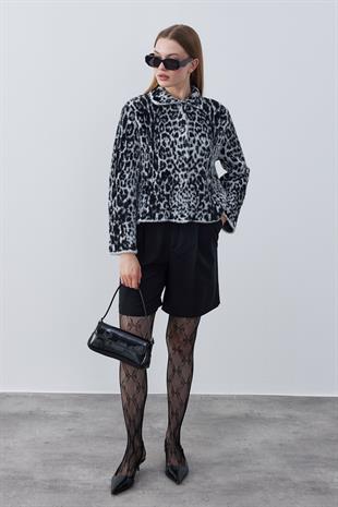 Fernley Leopar Angora Ceket - Beyaz