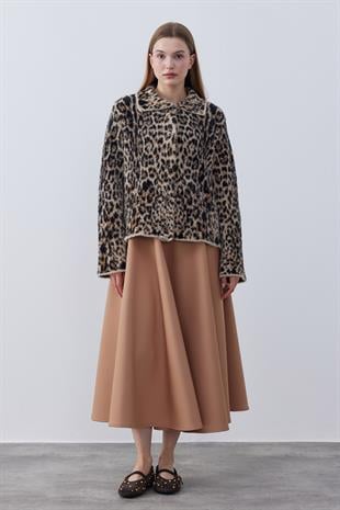 Fernley Leopar Angora Ceket - Kahverengi