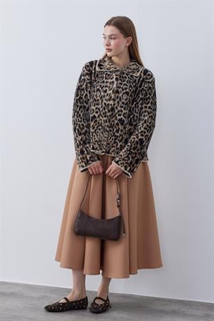 Fernley Leopar Angora Ceket - Kahverengi