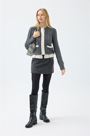 Fleur Saç Örgülü Mix Triko Ceket  - Antrasit 